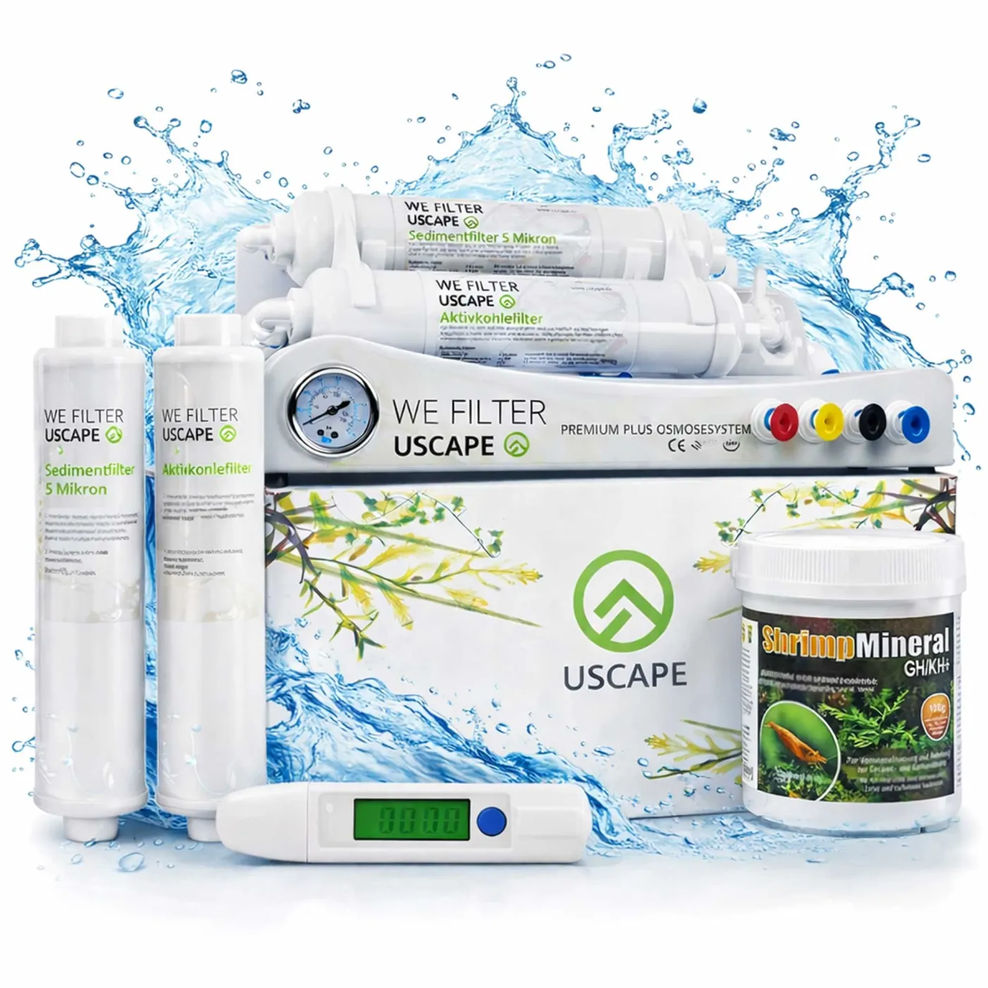 Osmoseanlage Aquarium Komplettset 760 L/Tag – inkl. Ersatzfilter, Leitwertmessgerät & Aufhärtesalz